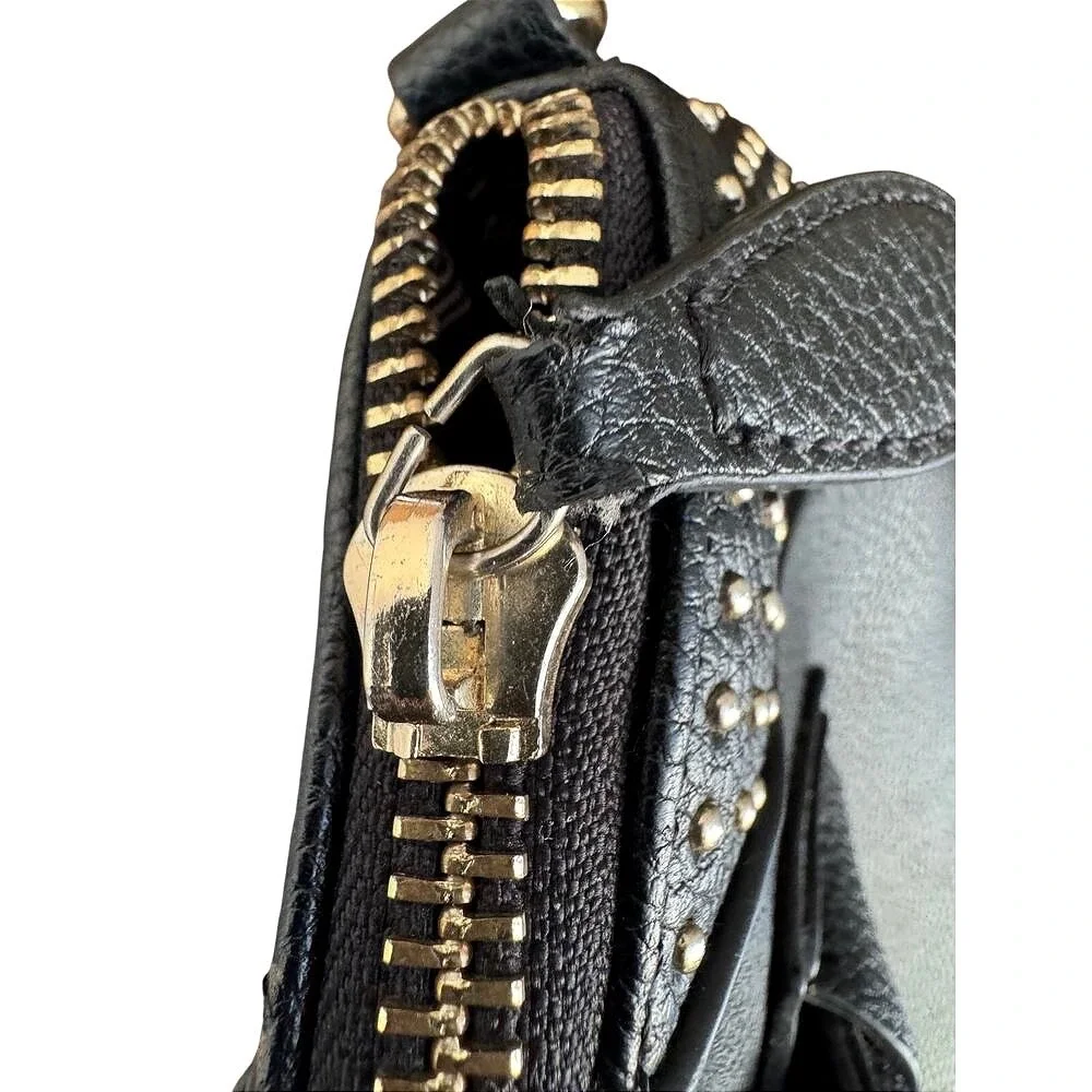 Miztique Satchel Handbag Womens Black Studded Pebbled‎ Vegan Leather Crossbody